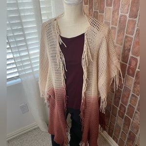 Boho Fringe Ombre Open Front Kimono OS Pink Berry Color